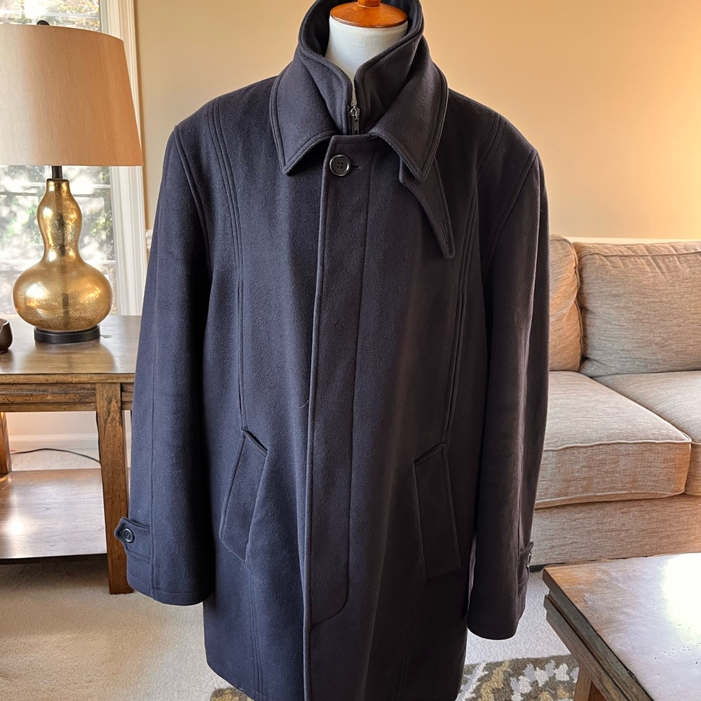 Men's Fashionable Navy‎ Wool Coat Italian Lux Designer, sz L